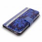 For Galaxy S7 Edge Wallet Case Leather Diamond Jewel Card Slots Navy Blue Bling