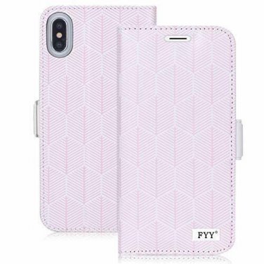 For iPhone Xs Max Case Premium Leather Handmade Flip Folio Wallet Magnetic Pink