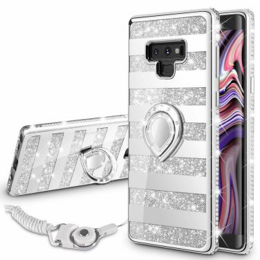 For Samsung Galaxy Note 9 Case Glitter Sparkle Bling Bumper Stripe Silver