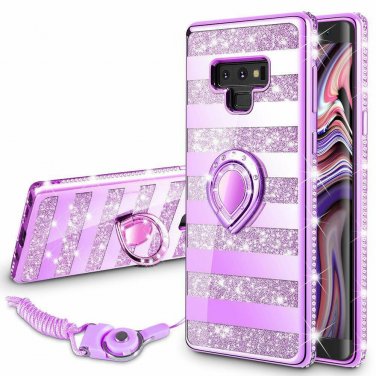 For Samsung Galaxy Note 9 Case Glitter Sparkle Bling Bumper Stripe Purple