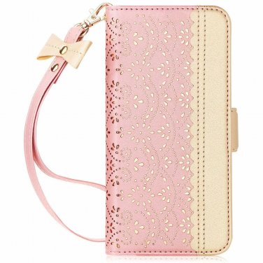 For Samsung Galaxy S10e Case Wallet Luxurious Carved Inside Mirror Rose Gold
