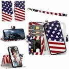 For iPhone X/Xs Case Wallet Wrist Strap Card Slot Flip Folio Leather USA Flag
