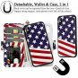 For iPhone X/Xs Case Wallet Wrist Strap Card Slot Flip Folio Leather USA Flag