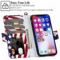 For iPhone X/Xs Case Wallet Wrist Strap Card Slot Flip Folio Leather USA Flag