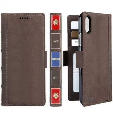 For iPhone Xs Max Wallet Case Leather Journal Xplus Vintage Book Brown