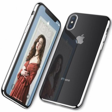 For Apple iPhone X/Xs Case Clear Stylish Flexible with Metal Luster Edge Silver