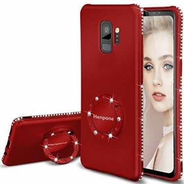 For Galaxy S9 Case Glitter Kickstand Grip Finger Luxury Diamond Sparkle Red