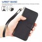 For iPhone Wallet Case PU Leather Wrist Strap 4-Slots Credit Cards Pocket Black