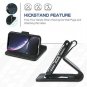 For iPhone Wallet Case PU Leather Wrist Strap 4-Slots Credit Cards Pocket Black