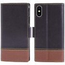 For iPhone Xs Max Wallet Case Leather London Series Italian Grain Black/Brown
