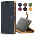 For Samsung Galaxy S10 Case Luxury Genuine Leather Wallet Card Slots Navy Blue
