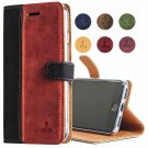 For iPhone 8 Case Snakehive Genuine Leather Wallet with Viewing Stand Black Red