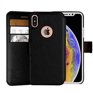 For iPhone Xs Max Wallet case Durable and Slim Lightweight Faux Leather Black
