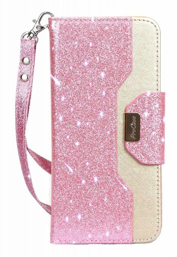 LG G7/LG G7 ThinQ Wallet Flip Case Folio Folding Credit Card Holders Glitterpink