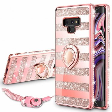 For Samsung Galaxy Note 9 Case Glitter Sparkle Bling Bumper Stripe Rosegold
