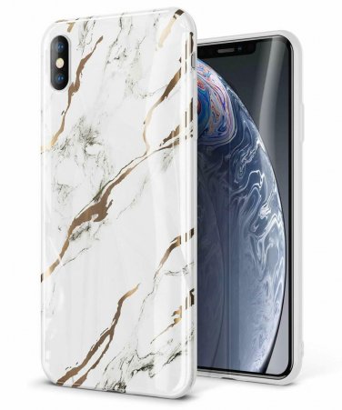 For iPhone Xs MAX Case Slim Thin Glossy Soft TPU Rubber Gel Silicone White/Gold