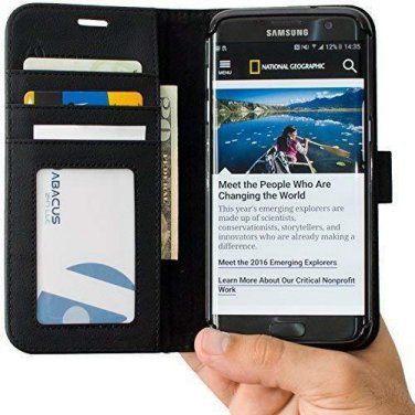 For Samsung Galaxy S7 Edge Case Leather Wallet Flip Cover Card Holders Black