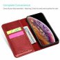 For iPhone Xs Max Case Genuine Leather Vintage Wallet Card Holder Flip Red
