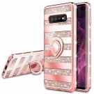 For Samsung Galaxy S10 Plus Glitter Gradient Ombre Case Ring Holder Rosegold