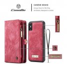 For iPhone X/Xs Case Wallet Leather Holder Magnetic Removable Zipper Cover Red