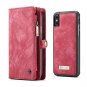 For iPhone X/Xs Case Wallet Leather Holder Magnetic Removable Zipper Cover Red