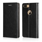 For iPhone 8 Plus Wallet Case Cowhide Leather Card Holder Slots Kickstand Black