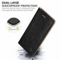 For iPhone 8 Plus Wallet Case Cowhide Leather Card Holder Slots Kickstand Black
