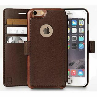 For iPhone 6S Plus Wallet case  Faux Leather Ultra-Strong Magnetic Closure Brown