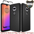 For Moto G7 Case with Tempered Glass Screen Protector Metal Plate Back Black