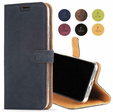 For iPhone 8 Case Snakehive Genuine Leather Wallet Viewing Stand and Card Navy