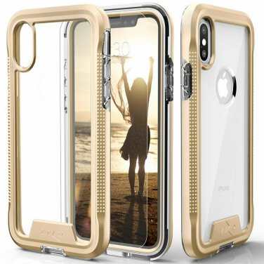For iPhone Xs Max case Military Grade DropTested Tempered Glass Gold  Clear