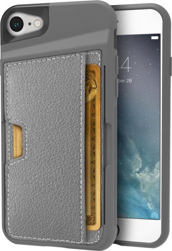 For iPhone 7/8 Wallet Case Q Card Protectiv Kickstand Grip Cover Gunmetal Gray