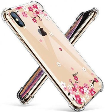 For iPhone Xs Max Case Flower Pattern Design Soft & Flexible TPU Cover Peach