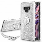 For Samsung Galaxy Note 9 Case Glitter Sparkle Bling Bumper Kickstand Silver