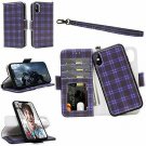 For iPhone X/Xs Case Wallet Wrist Strap Card Slot Flip Folio Leather Lattice