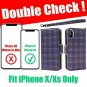 For iPhone X/Xs Case Wallet Wrist Strap Card Slot Flip Folio Leather Lattice
