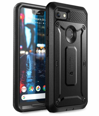 For Google Pixel 3 XL Case Body Rugged Holster Built in Screen Protector Black