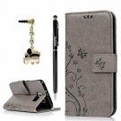For Samsung Galaxy S6 Case Wallet PU Leather Hand Strap 3D Cute Elephant Gray