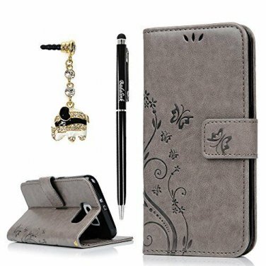 For Samsung Galaxy S6 Case Wallet PU Leather Hand Strap 3D Cute Elephant Gray