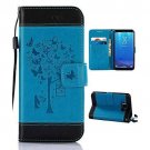 For Galaxy S8 Wallet Case Leather Magnetic Protective with Card Slot Tree-Blue