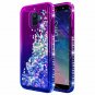 For Galaxy A6 Case Tempered Glass Screen Protector Glitter Liquid Purple/Blue