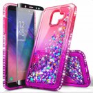 For Galaxy A6 Case Tempered Glass Screen Protector Glitter Liquid Pink/Purple