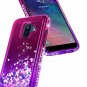 For Galaxy A6 Case Tempered Glass Screen Protector Glitter Liquid Pink/Purple