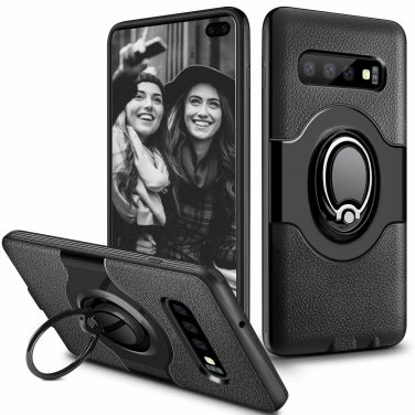 For Galaxy S10 Plus Case Metal Ring Holder Kickstand Shockproof Bumper Black