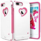 For iPhone 7/8 Plus Case Heart Shape Dual Layer Hybrid Bumper Cover White Pink