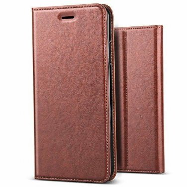 For Apple iPhone X Case Handmade Soft Leather Magnetic Closure Credit Card Brown