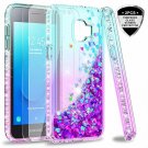 For Galaxy J2 Core Case Tempered Glass Screen Protector 2 Pack Girls Teal/Purple
