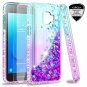 For Galaxy J2 Core Case Tempered Glass Screen Protector 2 Pack Girls Teal/Purple