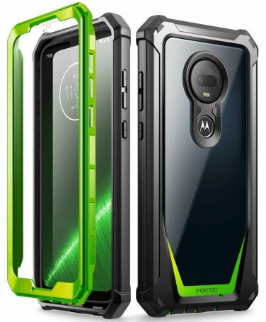 For Moto G7 Rugged Clear Case Poetic FullBody Hybrid Shockproof Green/Clear