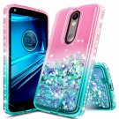 For Motorola Droid Turbo 2 Case Glitter Liquid Quicksand Waterfall Pink/Aqua